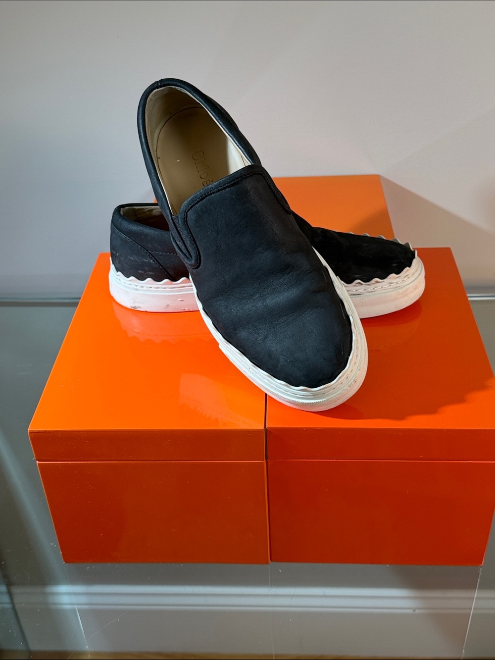 Chloe Black Slip-On Athletic Sneakers with White Soles